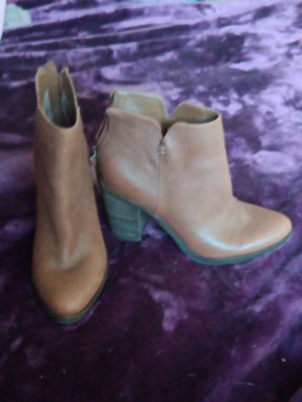 bp Brown Leather Ankle Booties with Block Heel